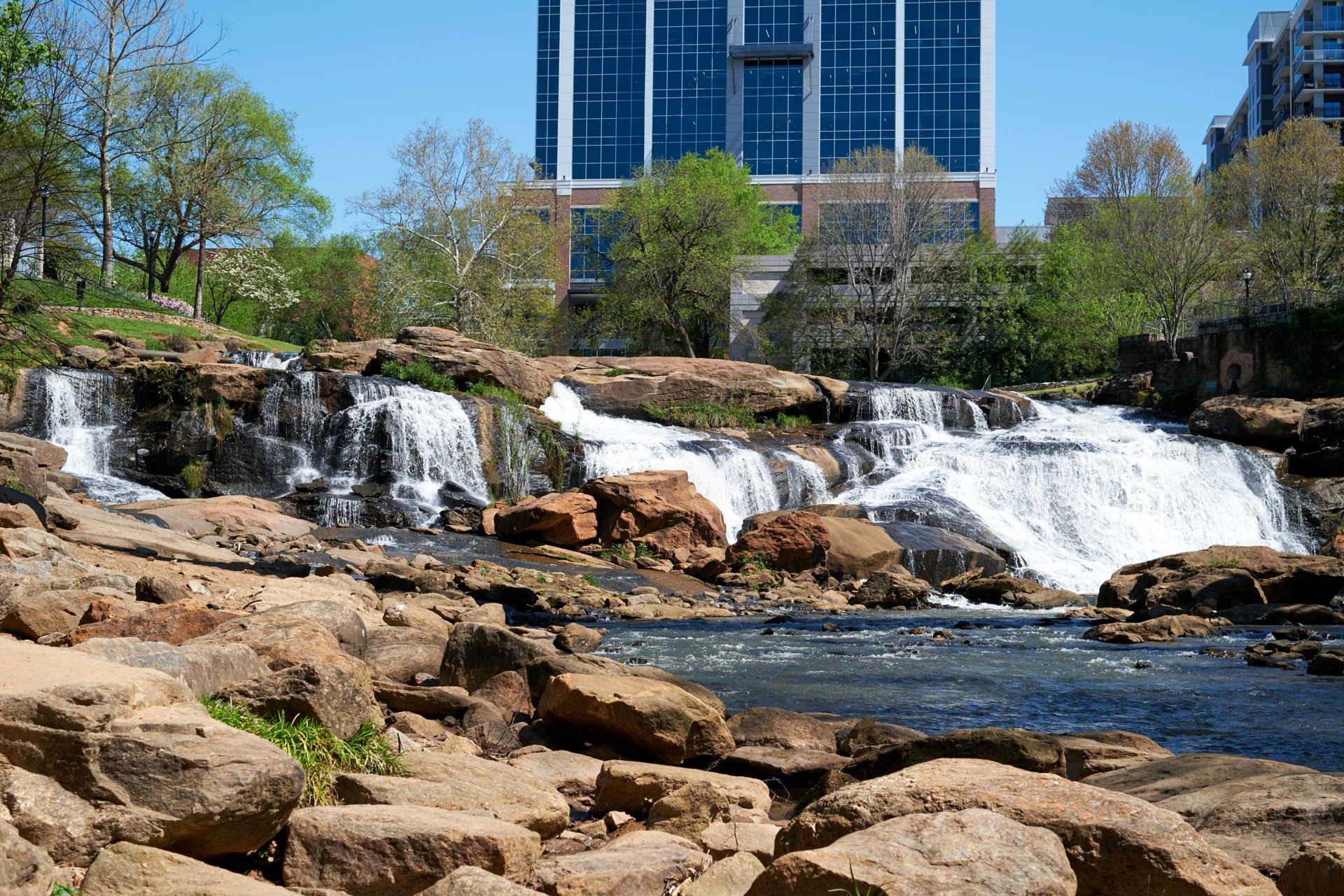 Waterfalls on the Reedy River at Falls Park in Greenville, South Carolina